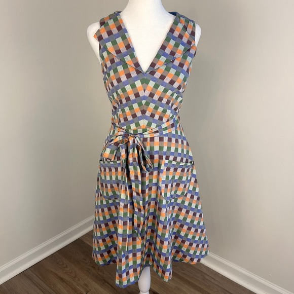 Modcloth Dresses & Skirts - ModCloth Gingham Fit & Flare Dress Women Small Sleeveless Retro Midi Cottagecore